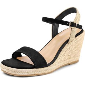 imagemysoft Womens Platform Espadrille Wedge Sandals Open Toe Ankle Strap Buckle Casual Summer Dressy SandalsBraid Black