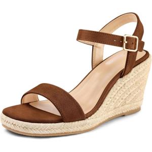 imagemysoft Womens Platform Espadrille Wedge Sandals Open Toe Ankle Strap Buckle Casual Summer Dressy SandalsBrown