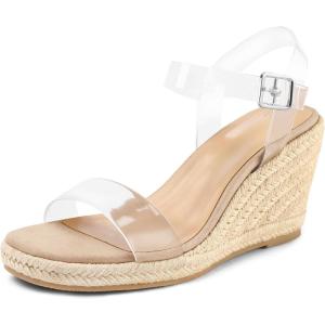 imagemysoft Womens Platform Espadrille Wedge Sandals Open Toe Ankle Strap Buckle Casual Summer Dressy SandalsClear