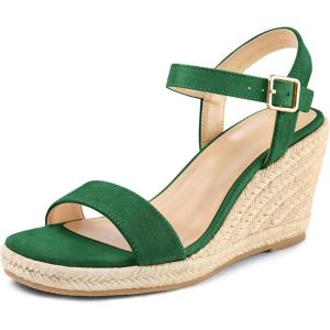 imagemysoft Womens Platform Espadrille Wedge Sandals Open Toe Ankle Strap Buckle Casual Summer Dressy SandalsGreen