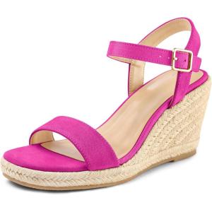 imagemysoft Womens Platform Espadrille Wedge Sandals Open Toe Ankle Strap Buckle Casual Summer Dressy SandalsHot Pink