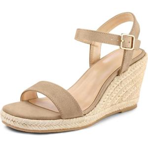 imagemysoft Womens Platform Espadrille Wedge Sandals Open Toe Ankle Strap Buckle Casual Summer Dressy SandalsKhaki