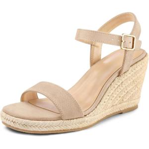 imagemysoft Womens Platform Espadrille Wedge Sandals Open Toe Ankle Strap Buckle Casual Summer Dressy SandalsNude
