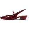 imagemysoft Womens Slingback Mary Jane Pumps Block Low Heel Adjustable Buckle Dress ShoesBurgundy Patent