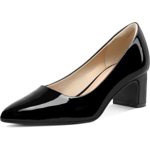 imagemysoft Womens Pointed Toe Pumps 2 Inch Chunky Block Low Heels Dressy Shoes Slip On PumpsBlack Patent