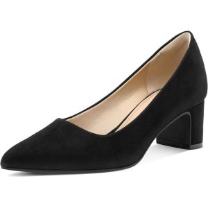 imagemysoft Womens Pointed Toe Pumps 2 Inch Chunky Block Low Heels Dressy Shoes Slip On PumpsBlack Suede