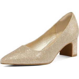 imagemysoft Womens Pointed Toe Pumps 2 Inch Chunky Block Low Heels Dressy Shoes Slip On PumpsGold