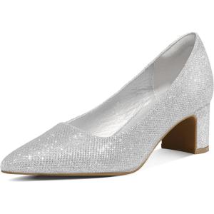 imagemysoft Womens Pointed Toe Pumps 2 Inch Chunky Block Low Heels Dressy Shoes Slip On PumpsSilver