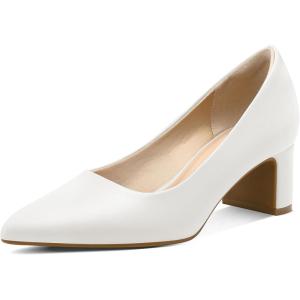 imagemysoft Womens Pointed Toe Pumps 2 Inch Chunky Block Low Heels Dressy Shoes Slip On PumpsWhite