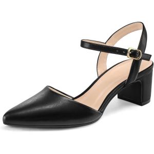 imagemysoft Womens Pumps 2 Inch Chunky Block Heel Pointed Toe Ankle Strap Slingback Wedding Party Dress ShoesBlack Pu