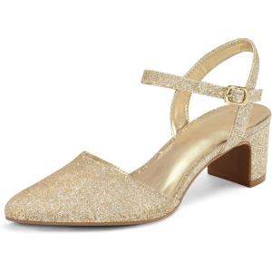 imagemysoft Womens Pumps 2 Inch Chunky Block Heel Pointed Toe Ankle Strap Slingback Wedding Party Dress ShoesGold Glitter