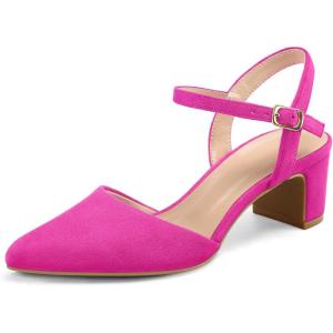 imagemysoft Womens Pumps 2 Inch Chunky Block Heel Pointed Toe Ankle Strap Slingback Wedding Party Dress ShoesHot Pink Suede