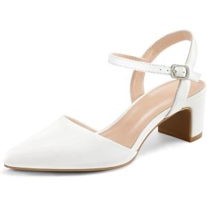 imagemysoft Womens Pumps 2 Inch Chunky Block Heel Pointed Toe Ankle Strap Slingback Wedding Party Dress ShoesWhite Pu