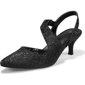 imagemysoft Womens Pumps 2 inch Low Heel Pointed Toe Slingback Wedding Party Dress ShoesBlack Glitter