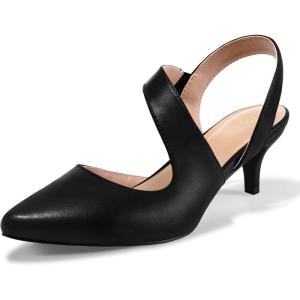 imagemysoft Womens Pumps 2 inch Low Heel Pointed Toe Slingback Wedding Party Dress ShoesBlack Pu