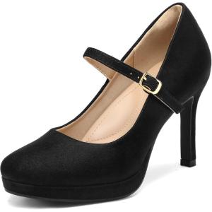 imagemysoft Womens Pumps Closed Toe Mary Jane Pumps Round Toe Platform High Heel Dress ShoesBlack Suede