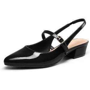 imagemysoft Womens Slingback Mary Jane Pumps Block Low Heel Adjustable Buckle Dress ShoesBlack Patent