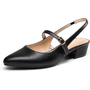 imagemysoft Womens Slingback Mary Jane Pumps Block Low Heel Adjustable Buckle Dress ShoesBlack Pu
