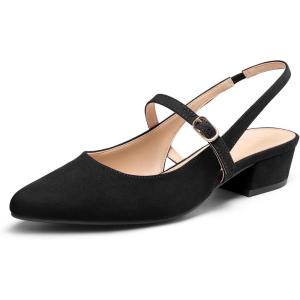 imagemysoft Womens Slingback Mary Jane Pumps Block Low Heel Adjustable Buckle Dress ShoesBlack Suede