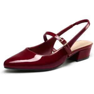 imagemysoft Womens Slingback Mary Jane Pumps Block Low Heel Adjustable Buckle Dress ShoesBurgundy Patent