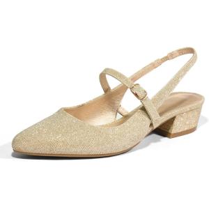 imagemysoft Womens Slingback Mary Jane Pumps Block Low Heel Adjustable Buckle Dress ShoesGold Glitter