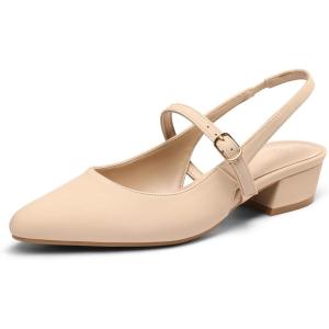 imagemysoft Womens Slingback Mary Jane Pumps Block Low Heel Adjustable Buckle Dress ShoesNude Pu