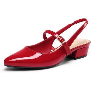 imagemysoft Womens Slingback Mary Jane Pumps Block Low Heel Adjustable Buckle Dress ShoesRed Patent