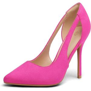imagemysoft Womens Stiletto Heels Pumps Closed Toe 4IN Cut Out High Heels Pointed Toe Dress ShoesHot Pink Suede