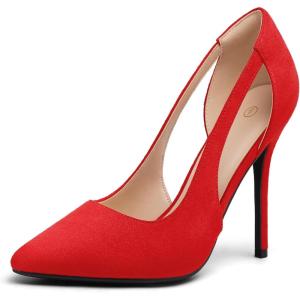 imagemysoft Womens Stiletto Heels Pumps Closed Toe 4IN Cut Out High Heels Pointed Toe Dress ShoesRed Suede