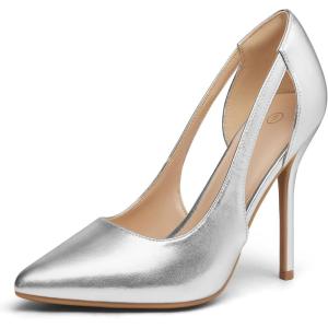 imagemysoft Womens Stiletto Heels Pumps Closed Toe 4IN Cut Out High Heels Pointed Toe Dress ShoesSilver Pu