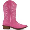 imagemysoft Womens Western Cowboy Boots Embroidered MidCalf Pointed Toe Cowgirl Boot Available for Regular and Wide CalfHot Pink