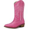 imagemysoft Womens Western Cowboy Boots Embroidered MidCalf Pointed Toe Cowgirl Boot Available for Regular and Wide CalfHot Pink