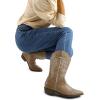 imagemysoft Womens Western Cowboy Boots Embroidered MidCalf Pointed Toe Cowgirl Boot Available for Regular and Wide CalfLight Brown