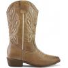 imagemysoft Womens Western Cowboy Boots Embroidered MidCalf Pointed Toe Cowgirl Boot Available for Regular and Wide CalfLight Brown