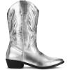 imagemysoft Womens Western Cowboy Boots Embroidered MidCalf Pointed Toe Cowgirl Boot Available for Regular and Wide CalfSilver