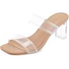 imagemysoft Clear Heels for Women Transparent Two Strap Block Chunky Square Heel Sandals Open Toe Slip On Dress Sandals Clear size 8