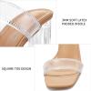 imagemysoft Clear Heels for Women Transparent Two Strap Block Chunky Square Heel Sandals Open Toe Slip On Dress Sandals Clear size 8