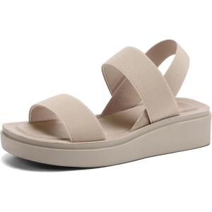 imagemysoft Womens Platform Wedges Sandals Slingback Lightweight Elastic Ankle Strap Low Wedges Walking Sandals Comfortable Slip On Casual ShoesTaupe