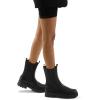 imagemysoft Womens Chelsea Boots Mid Calf Lug Sole Platform Chunky Heel Slip On Combat Fall Ankle BootiesBlack