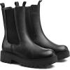 imagemysoft Womens Chelsea Boots Mid Calf Lug Sole Platform Chunky Heel Slip On Combat Fall Ankle BootiesBlack
