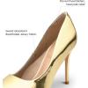 imagemysoft Womens High Heels Pumps Closed Pointed Toe Stiletto 4IN Heels Dress Wedding ShoesGold Patent