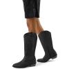 imagemysoft Womens Cowboy Boots Mid Calf Cowgirl Embroidered Western Pointed Toe Chunky Heel Pull On Knee High BootsBlack