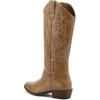 imagemysoft Womens Cowboy Boots Mid Calf Cowgirl Embroidered Western Pointed Toe Chunky Heel Pull On Knee High BootsBrown Embroidery