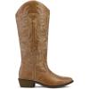 imagemysoft Womens Cowboy Boots Mid Calf Cowgirl Embroidered Western Pointed Toe Chunky Heel Pull On Knee High BootsBrown Embroidery