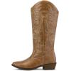 imagemysoft Womens Cowboy Boots Mid Calf Cowgirl Embroidered Western Pointed Toe Chunky Heel Pull On Knee High BootsBrown Embroidery