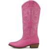 imagemysoft Womens Cowboy Boots Mid Calf Cowgirl Embroidered Western Pointed Toe Chunky Heel Pull On Knee High BootsHot Pink