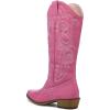 imagemysoft Womens Cowboy Boots Mid Calf Cowgirl Embroidered Western Pointed Toe Chunky Heel Pull On Knee High BootsHot Pink