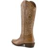 imagemysoft Womens Cowboy Boots Mid Calf Cowgirl Embroidered Western Pointed Toe Chunky Heel Pull On Knee High BootsLight Brown
