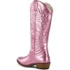 imagemysoft Womens Cowboy Boots Mid Calf Cowgirl Embroidered Western Pointed Toe Chunky Heel Pull On Knee High BootsMetallic Pink
