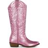 imagemysoft Womens Cowboy Boots Mid Calf Cowgirl Embroidered Western Pointed Toe Chunky Heel Pull On Knee High BootsMetallic Pink